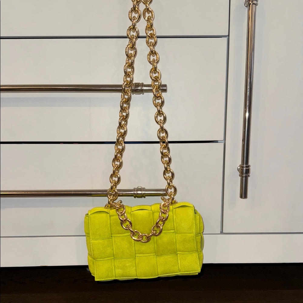 Lime Green Quilted Chain Shoulder Bag